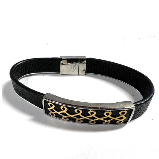 Flat Black Leather Bracelet