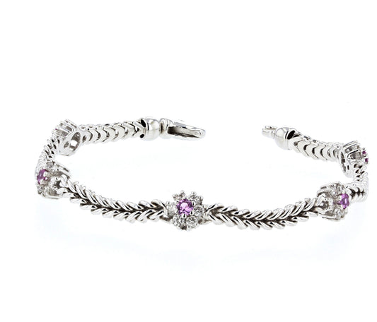 14kt White Gold Diamond & Pink Sapphire Bracelet