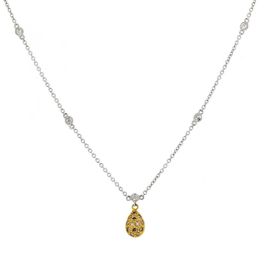 Two Tone Gold Diamond Drop Pendant / Necklace