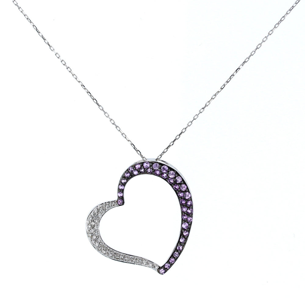 Pink Sapphire & Diamond Heart Pendant