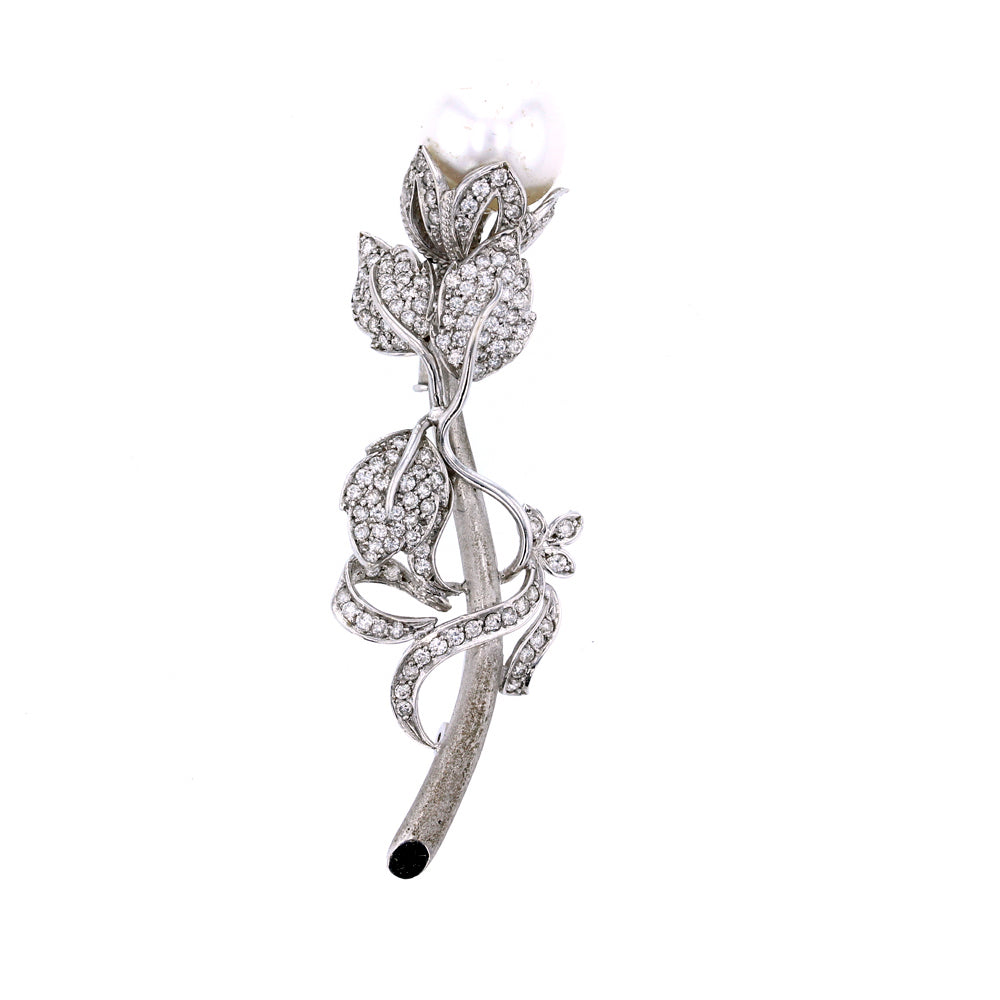 Diamond & Pearl Flower Brooch / Pin