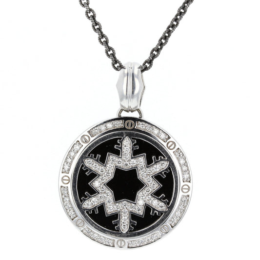 White Gold Diamond & Onyx Snow Flake Pendant