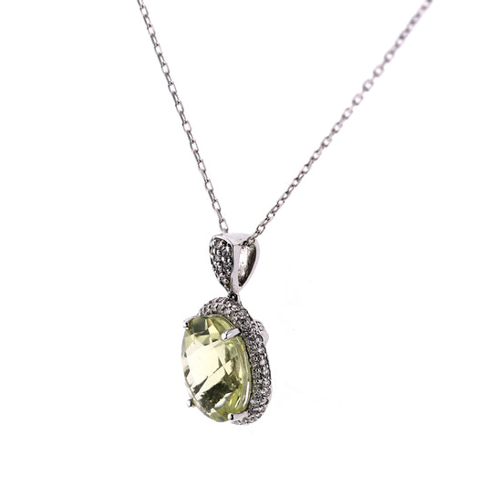 White Gold Diamond & Lemon Quartz Pendant