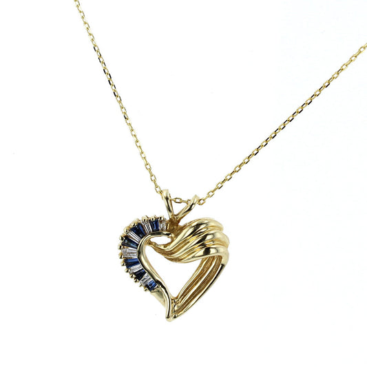 Blue Sapphire & Diamond Heart Pendant