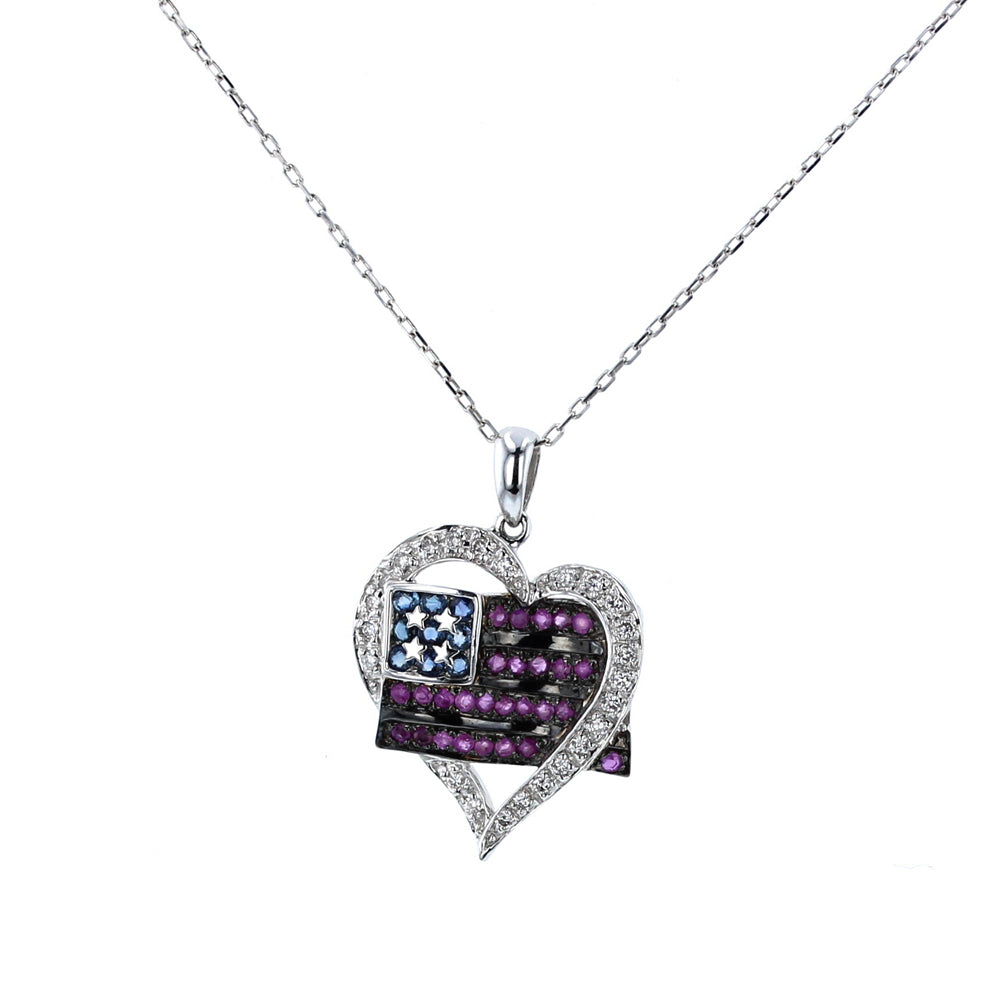 American Flag Sapphire & Diamond Heart Pendant