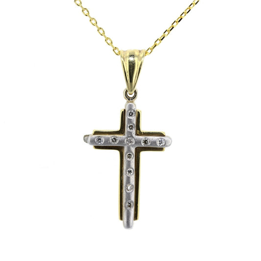 White & Yellow Gold Diamond Cross Pendant