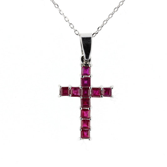 White Gold Cross Ruby Pendant