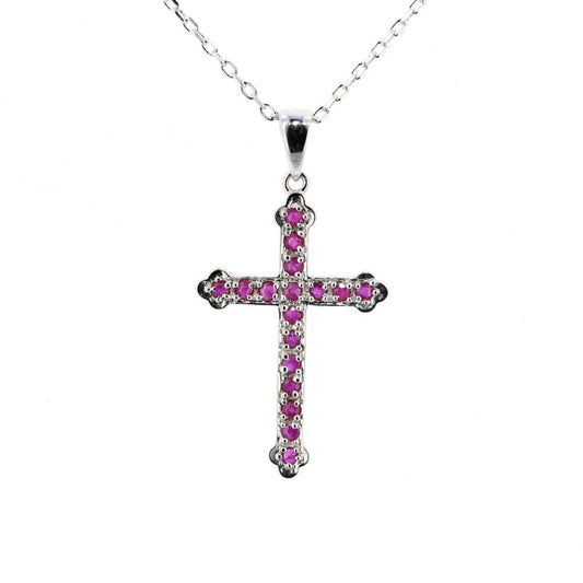 White Gold Cross Ruby Pendant