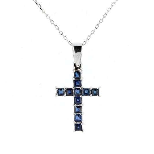 White Gold Cross Sapphire Pendant