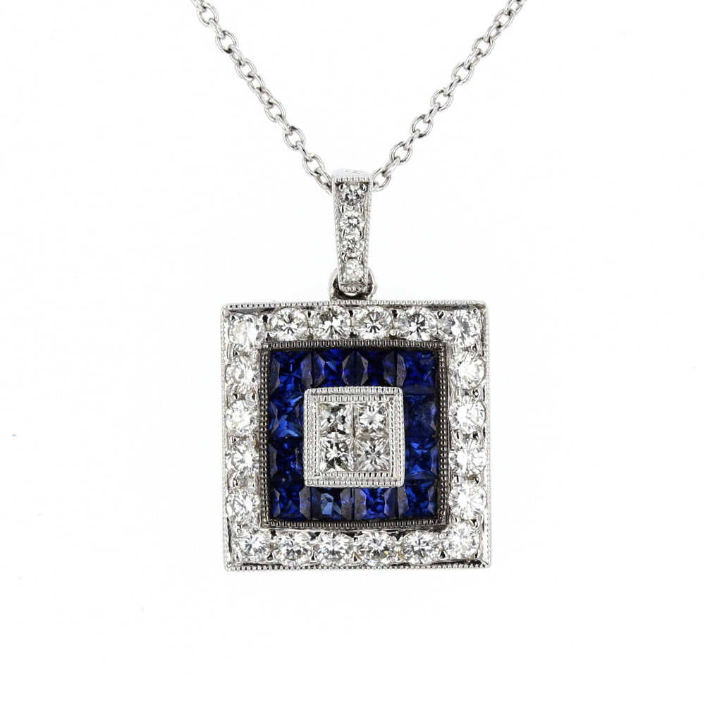 Diamond & Sapphire Square Pendant