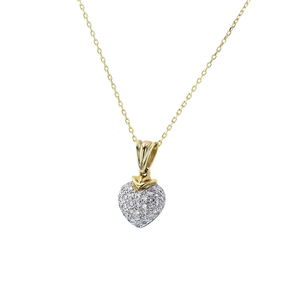 Two Tone Puffed Diamond Heart Pendant