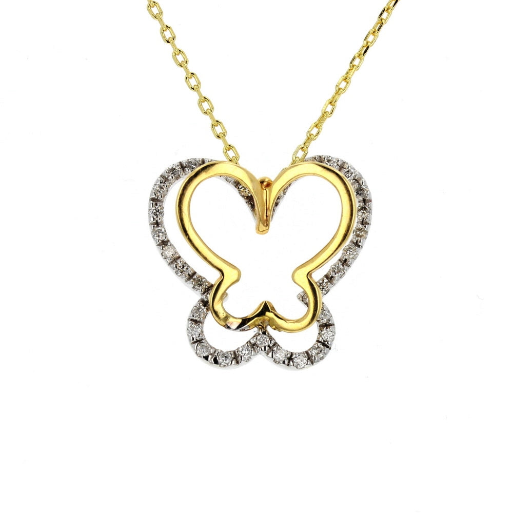 White & Yellow Gold Diamond Butterfly Pendant