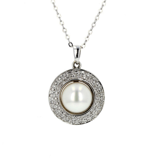 White Gold Diamond Pearl Pendant