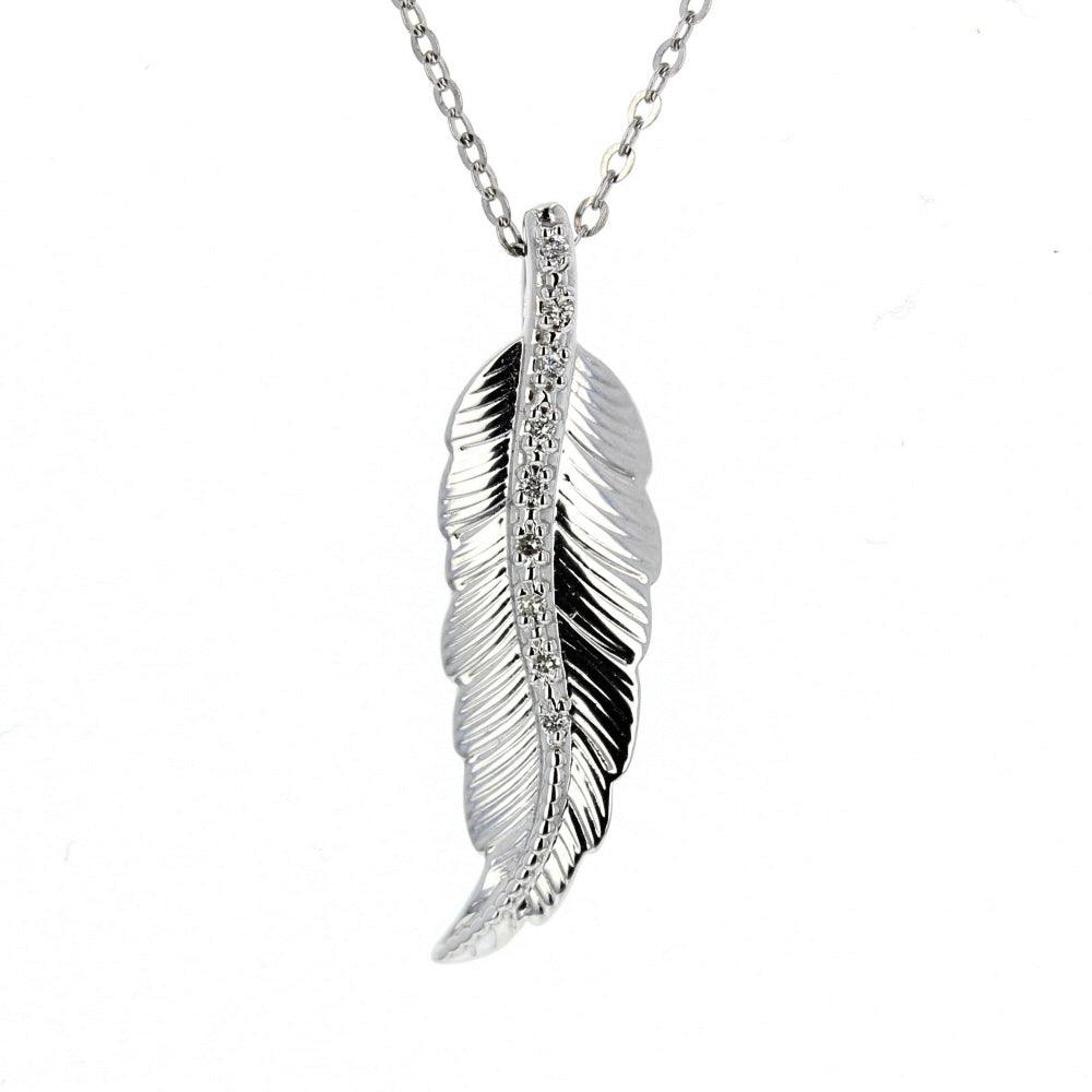 White Gold Diamond Feather Pendant