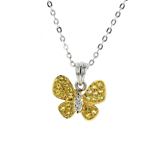 White & Yellow Gold Diamond Butterfly Pendant