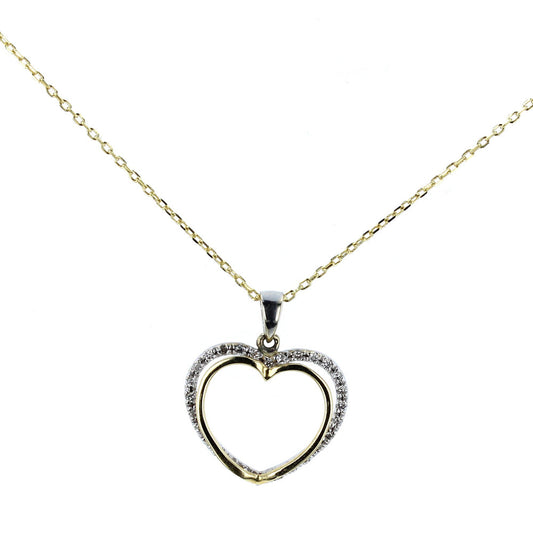 Two Tone Diamond Open Heart Pendant