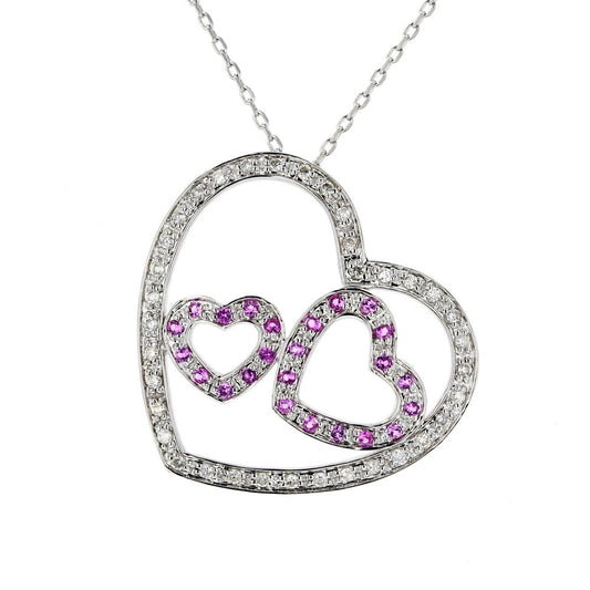 Pink Sapphire & Diamond Heart Pendant