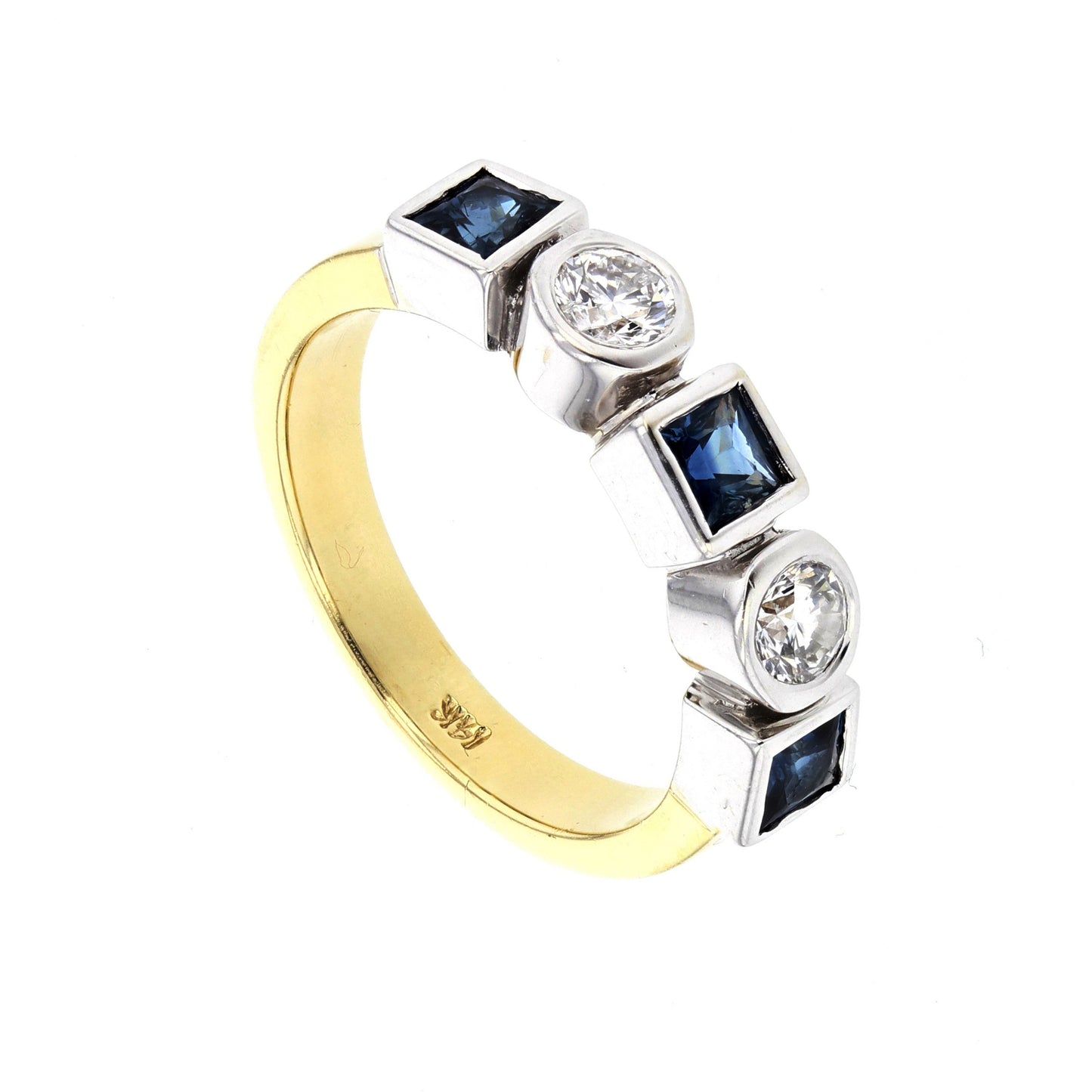 Two Tone Gold Bezel Set Sapphire & Diamond Band