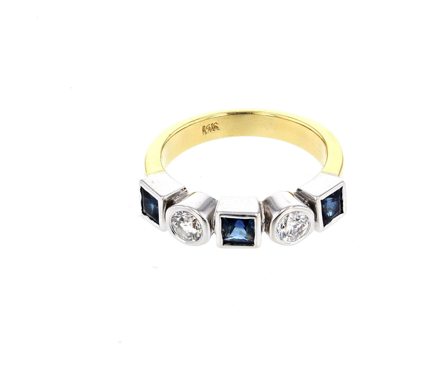 Two Tone Gold Bezel Set Sapphire & Diamond Band