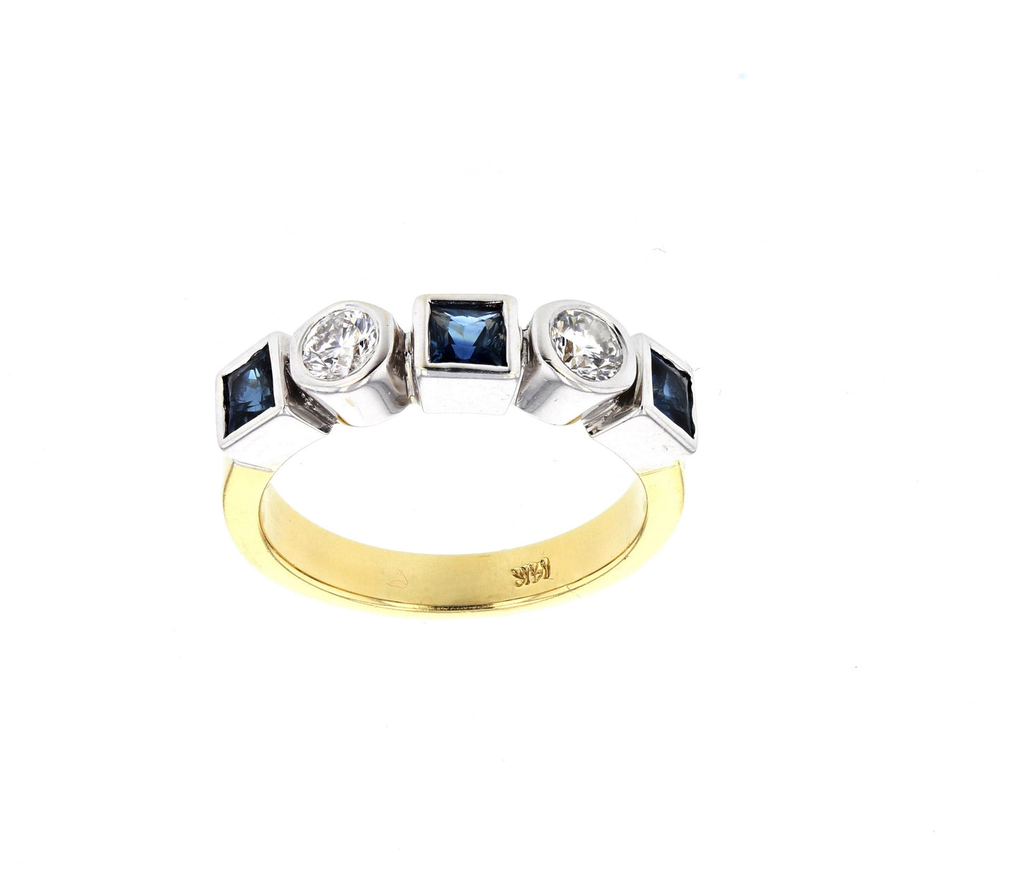 Two Tone Gold Bezel Set Sapphire & Diamond Band