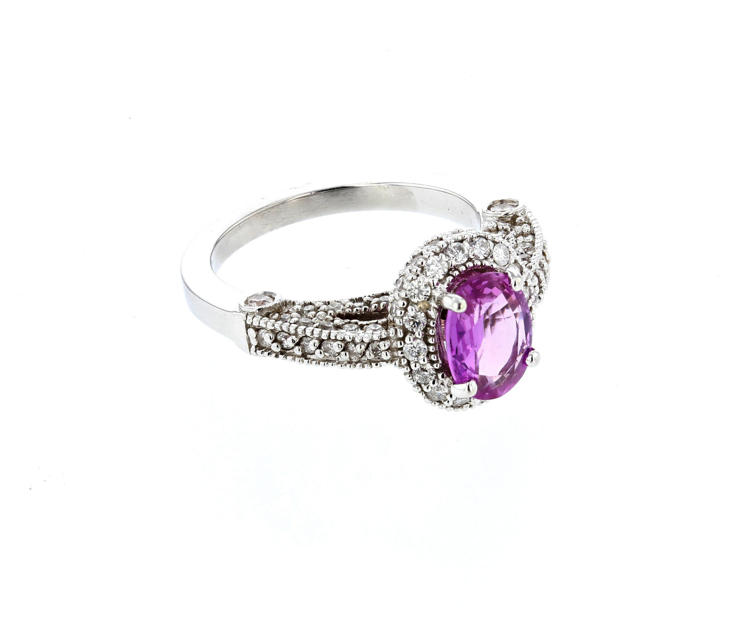 Pink Sapphire Color Gem & Diamond White Gold Ring