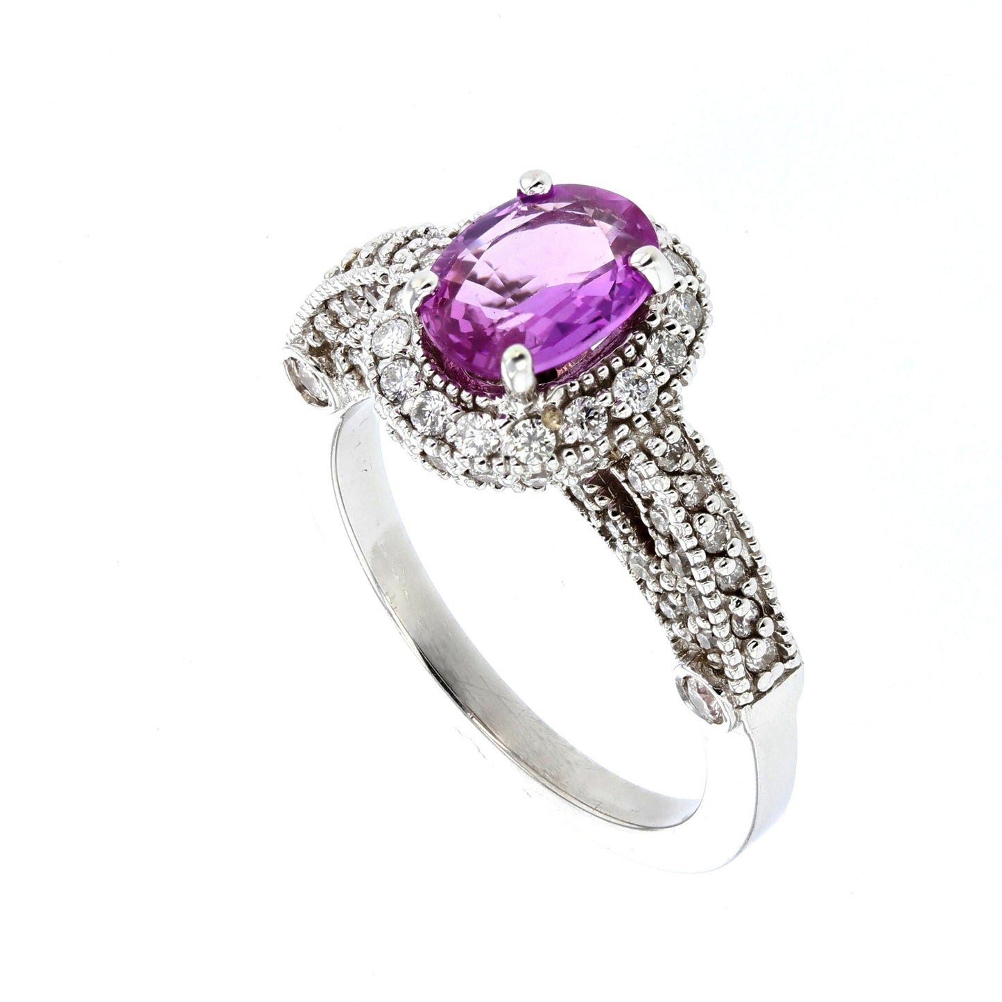 Pink Sapphire Color Gem & Diamond White Gold Ring