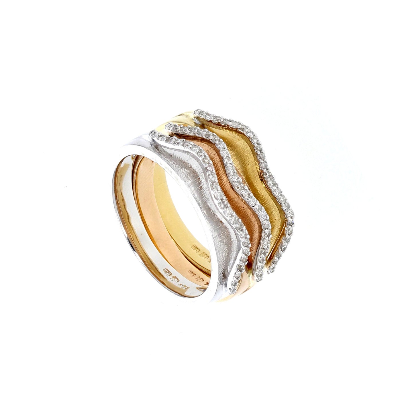 Tri Color 3 Diamond Band Ring