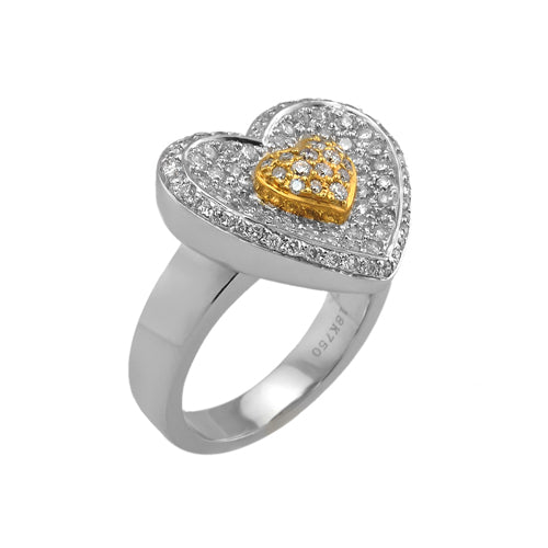 White & Yellow Gold Diamond Pave Heart Ring