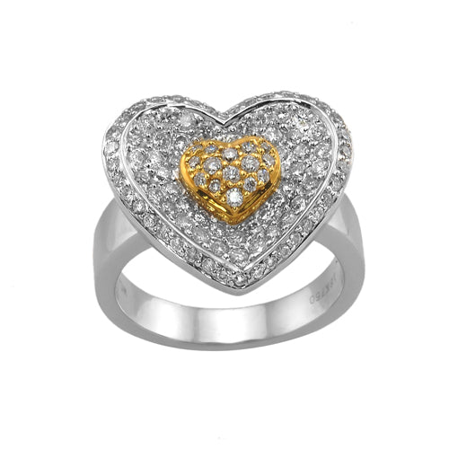 White & Yellow Gold Diamond Pave Heart Ring