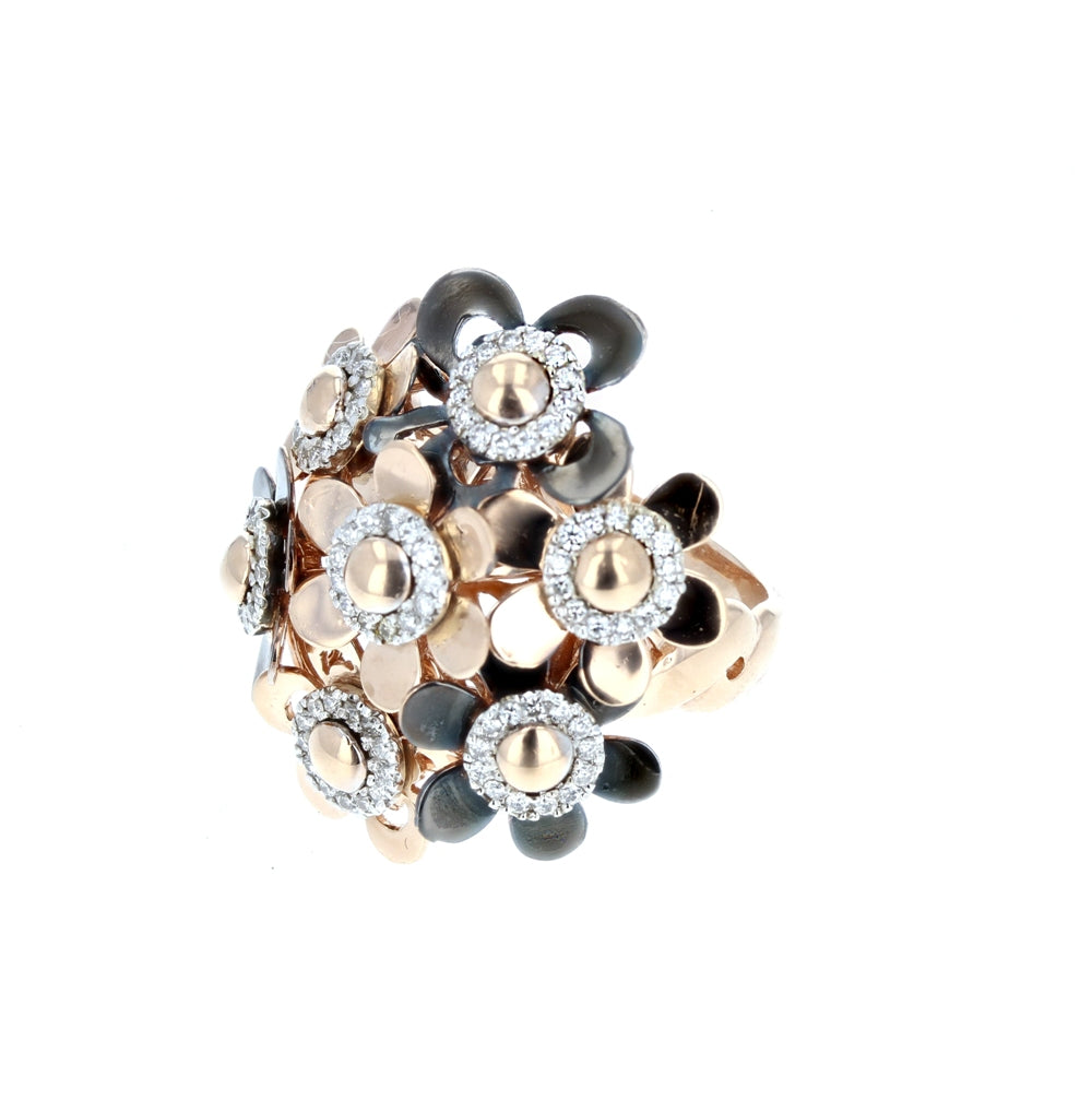 White & Rose Gold Diamond Daisy Flower Ring