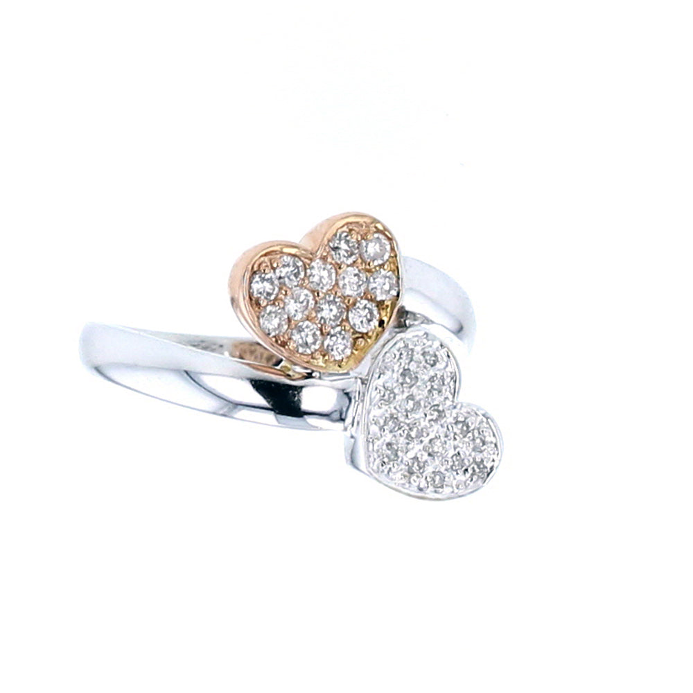 White & Rose Gold Diamond Heart Ring