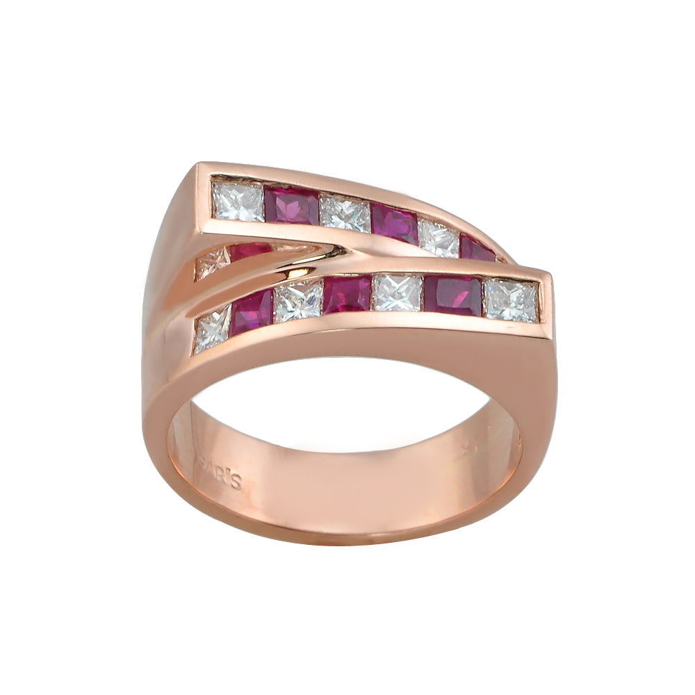 Rose Gold & Ruby Contemporary Bypass Diamond Ring