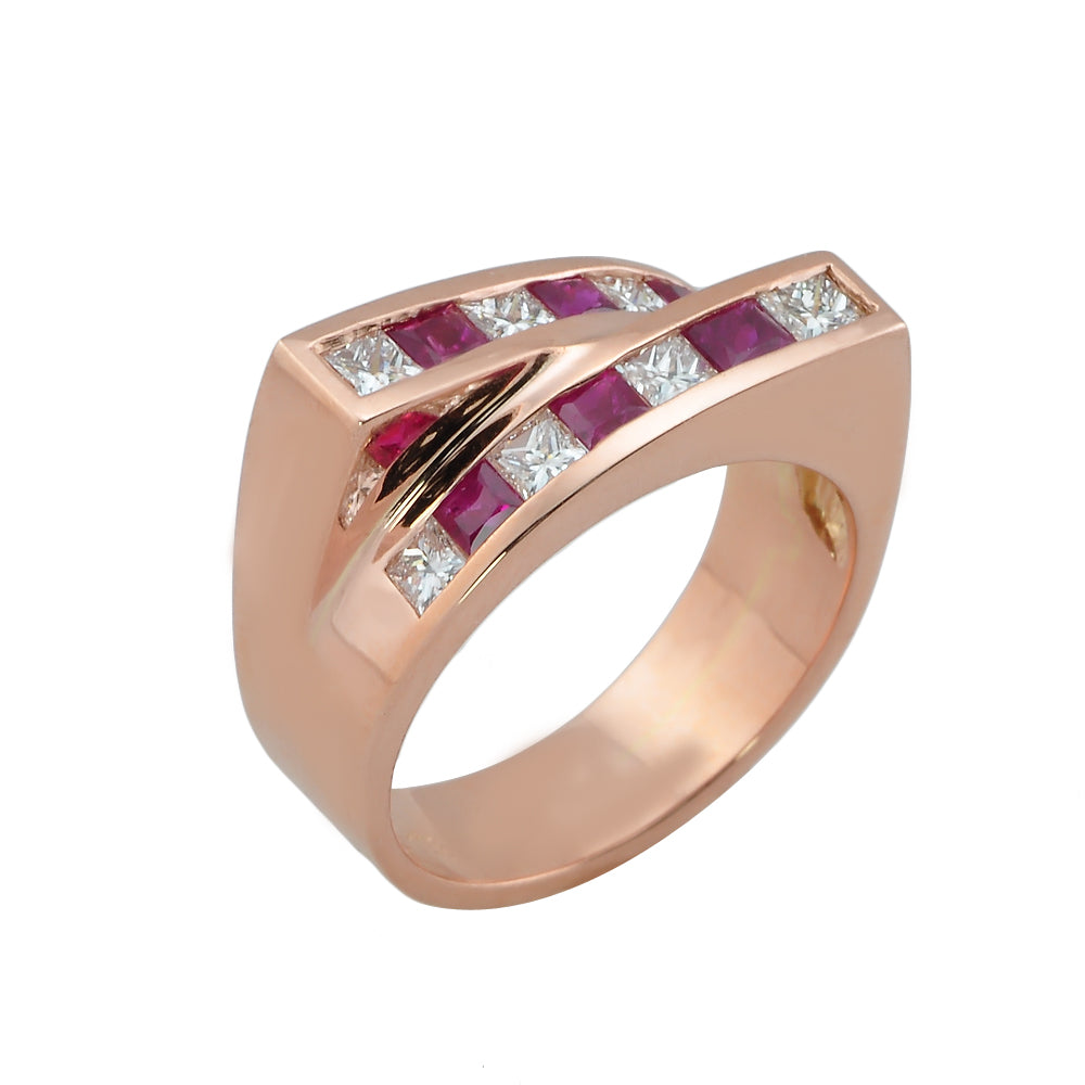 Rose Gold & Ruby Contemporary Bypass Diamond Ring