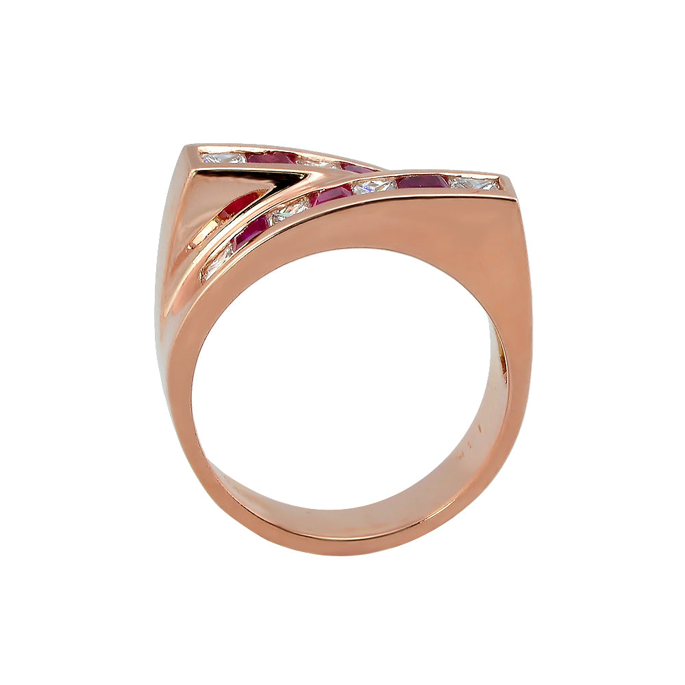 Rose Gold & Ruby Contemporary Bypass Diamond Ring