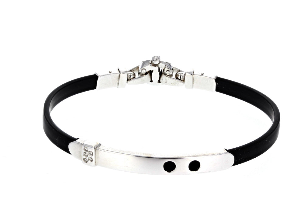 14kt Bar Black Rubber Men's White Gold bracelet