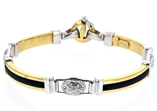 Men's 14Kt Two Tone Gold & Rubber Inlayed Diamond bracelet