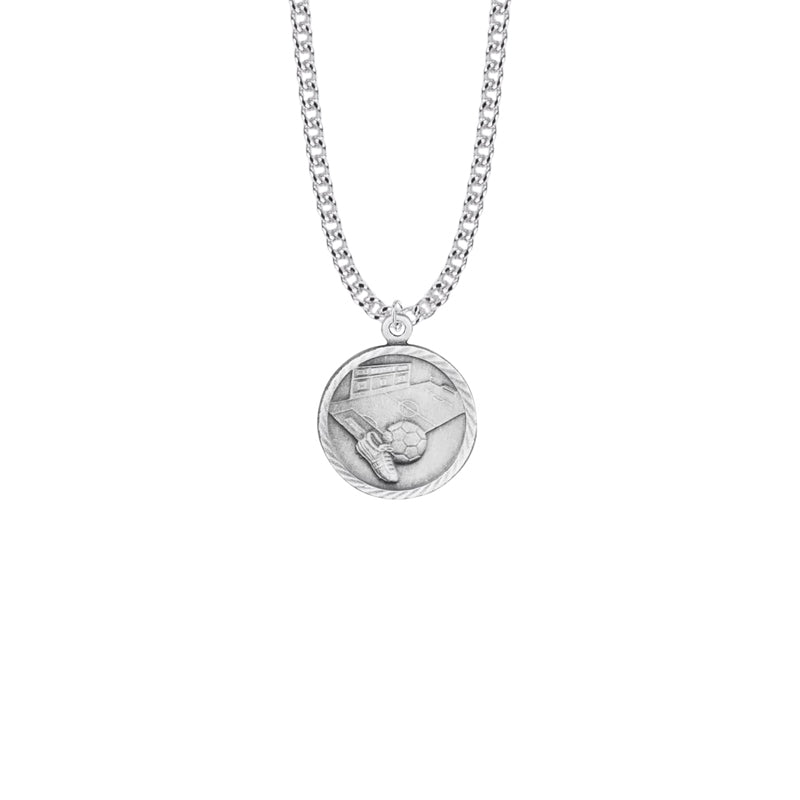 Round Nickel Silver Boy's Soccer Medal with St. Christopher on Back