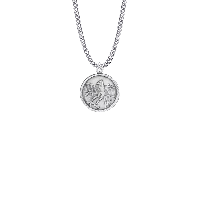 Round Nickel Silver Girl's Volleyball Medal with St. Christopher on Back