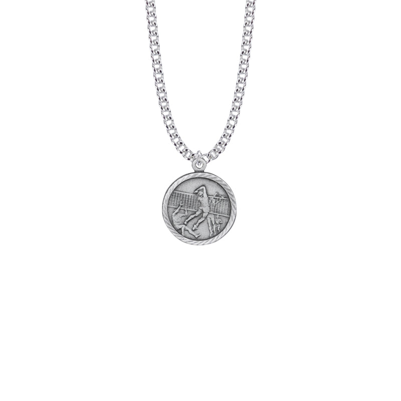 Pewter Round Girls Volleyball Medal with St. Christopher on Back