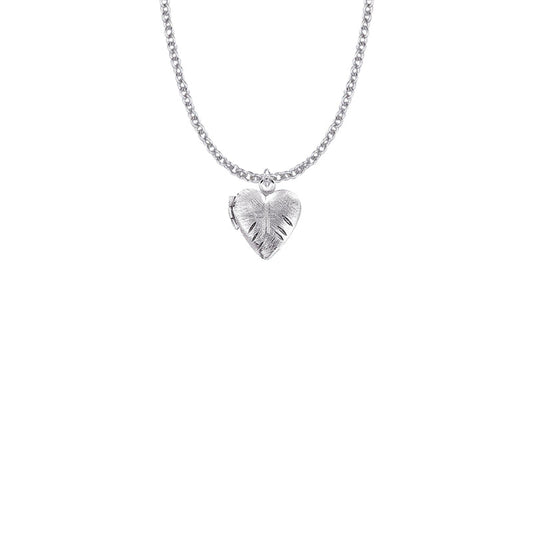 5/8 Inch Silver Plated Heart Locket and Engraved Cross Necklace