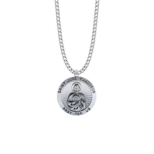 Sterling Silver Large Round St. Jude Medal, Patron Saint of Hopeless Causes and Desperation