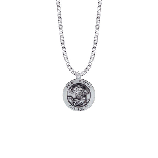 Sterling Silver Large Round St. Michael Medal, Patron Saint of Police