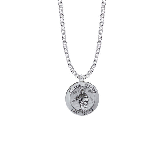 Sterling Silver Large Round St. Jude Medal, Patron Saint of Hopeless Causes and Desperation