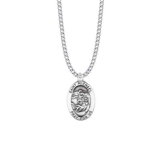 Oval Sterling Silver St. Michael Medal, Patron Saint of Police