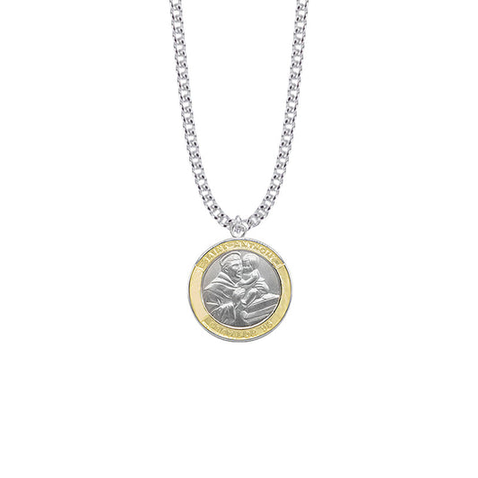 Two-Tone Sterling Silver St. Anthony Medal, Patron Saint of Lost Articles