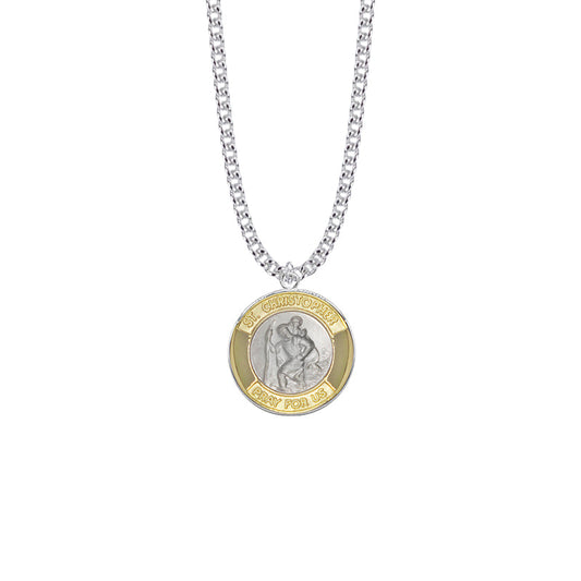 Two-Tone Sterling Silver St. Christopher Medal, Patron Saint of Travelers