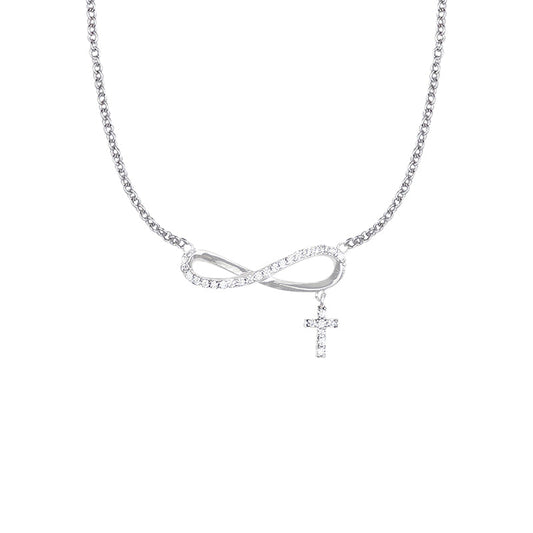 Sterling Silver Infinity Symbol with Cubic Zirconia Stones and Cross Charm Necklace