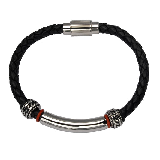 Single Round Black Braided  Leather Bracelet