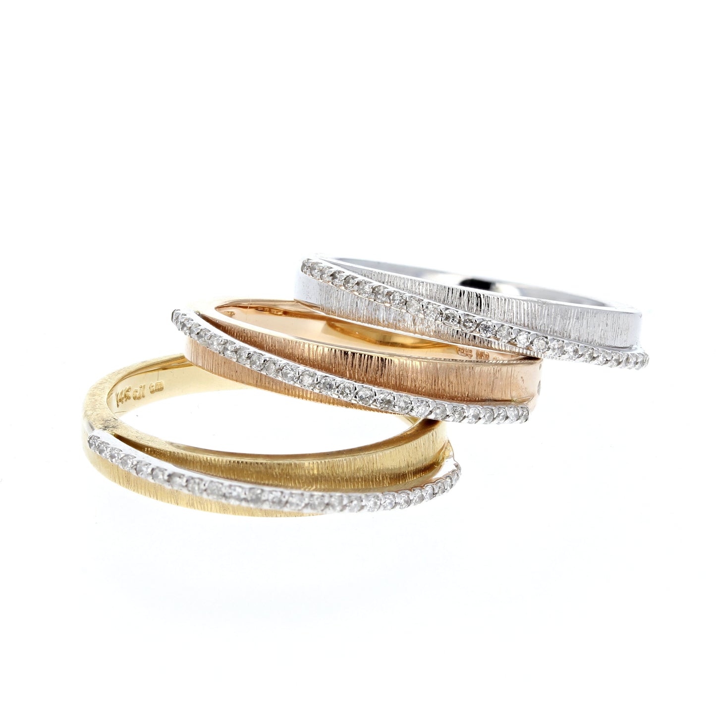 Stackable Tri Color Diamond Ring Bands