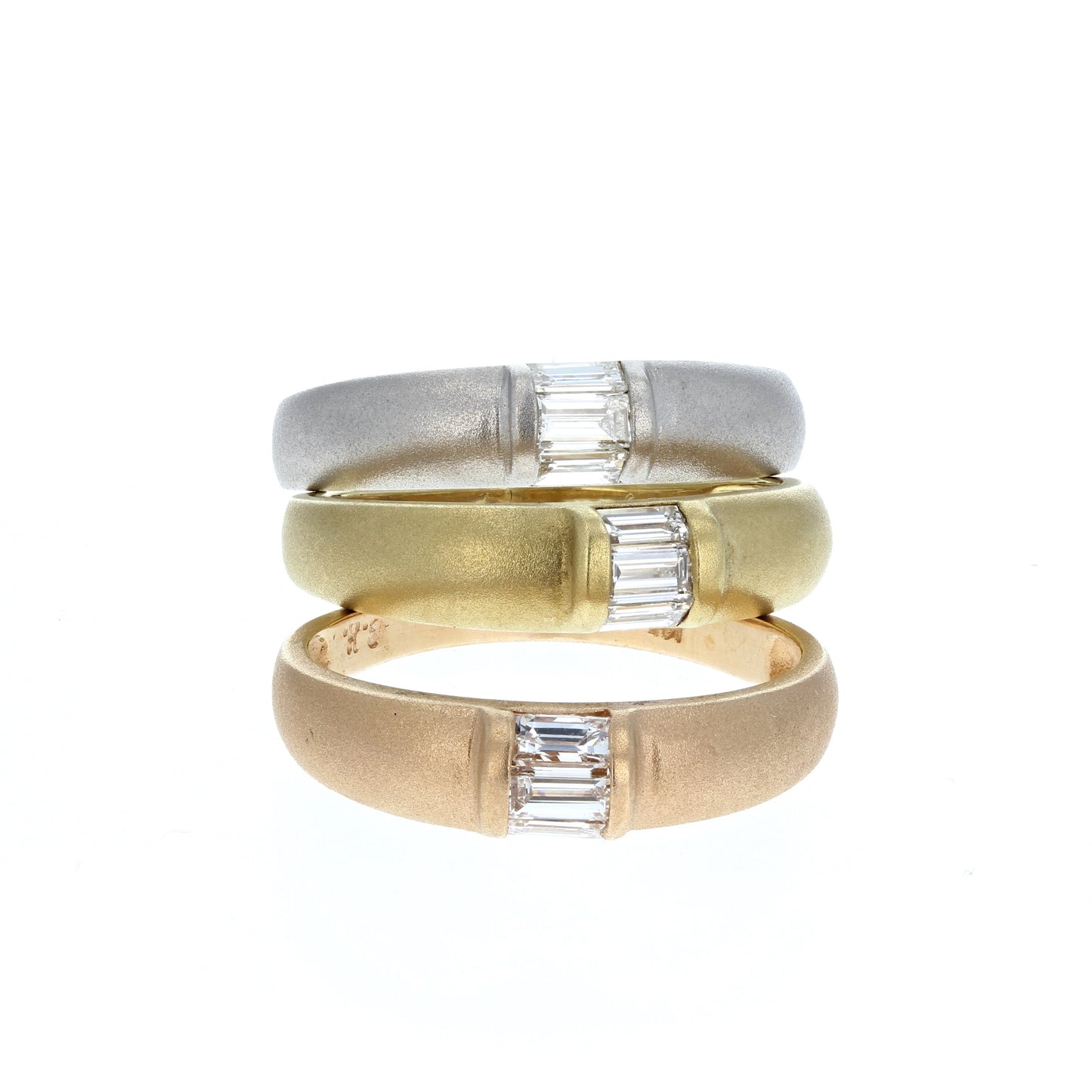 Stackable Tri Color Baguette Diamond Band